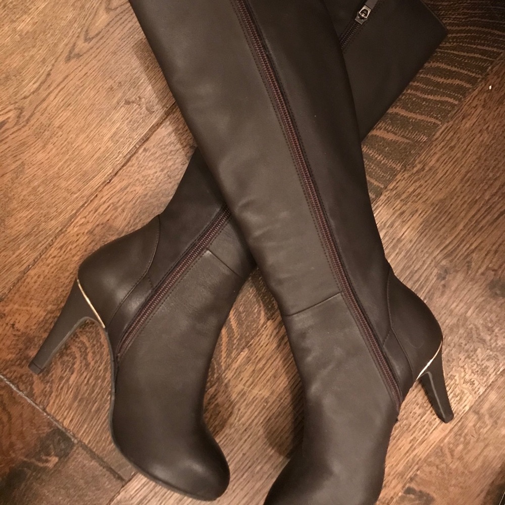 Chocolate brown span leather long boots